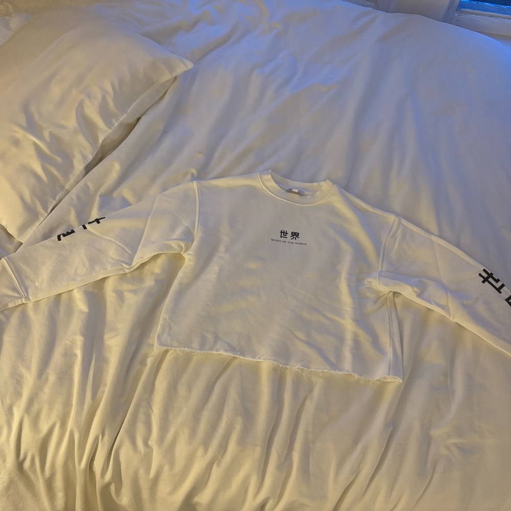 White Long Sleeve Sweatshirt with Black Print